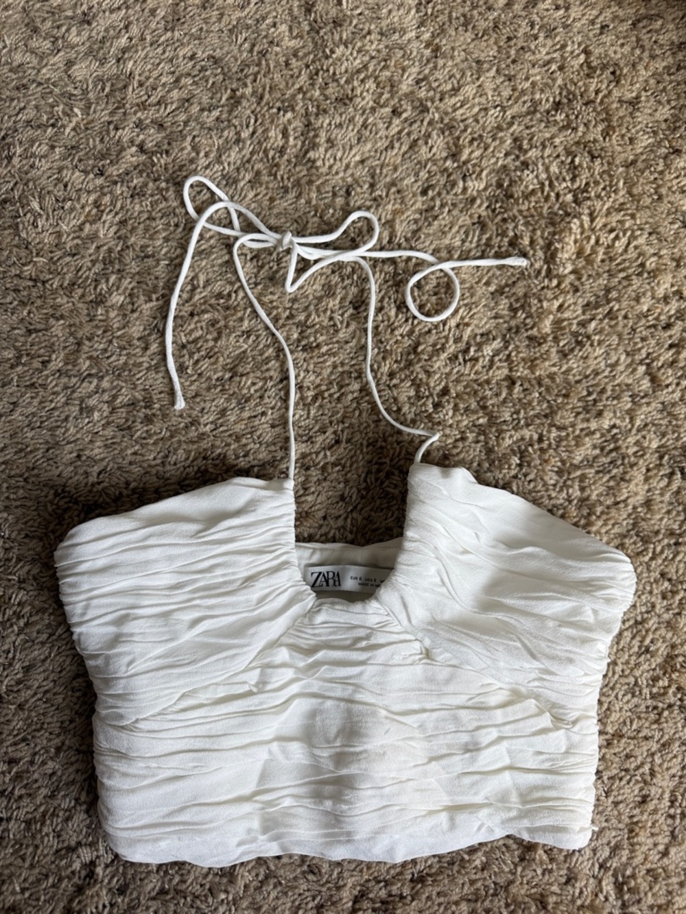 ZARA White Ruched Halter Crop Camisole